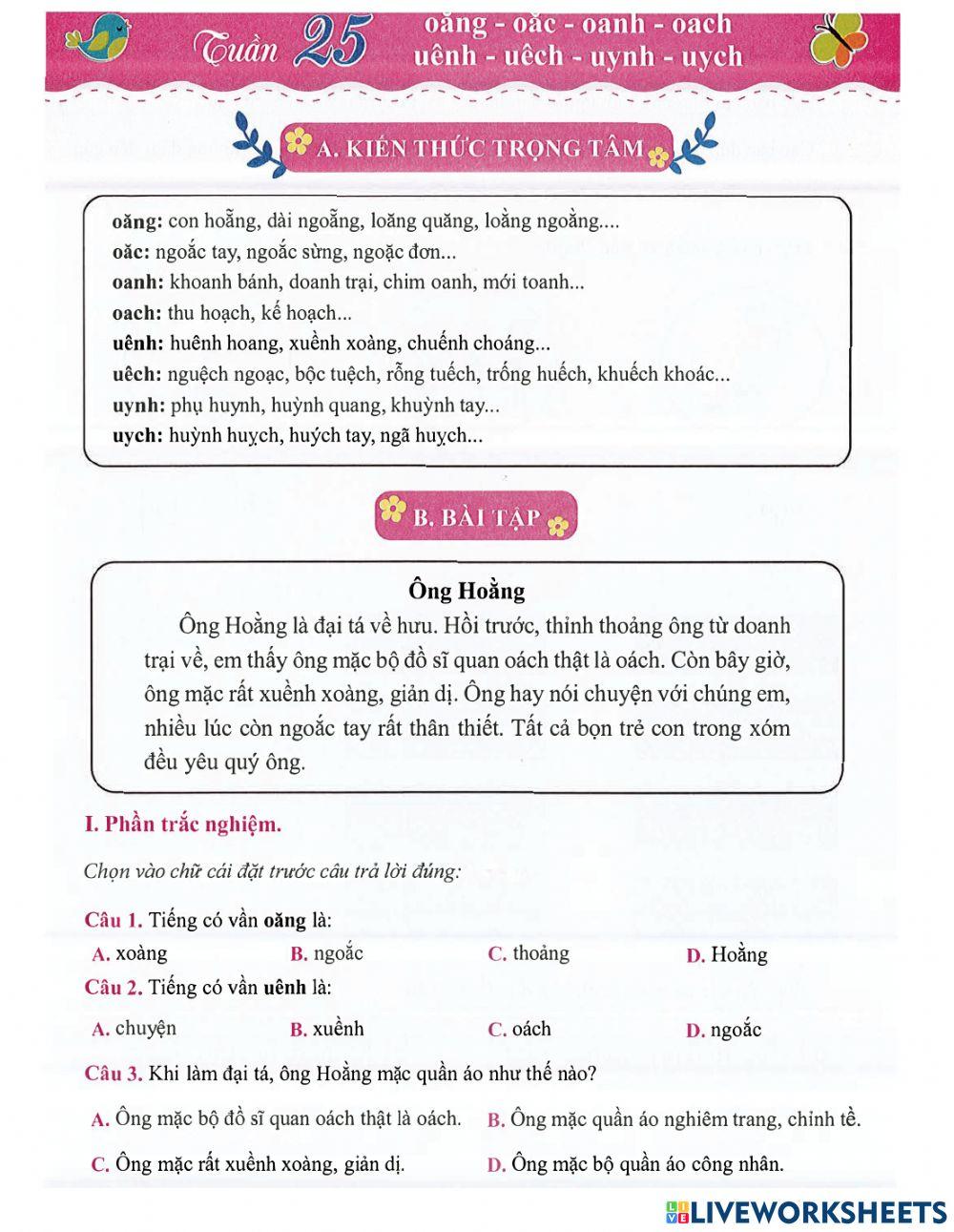 Tiếng Việt 1 - Tuần 25