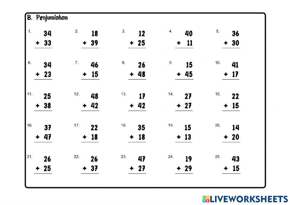 Penjumlahan 2 dengan 2 Bilangan (Acak) B