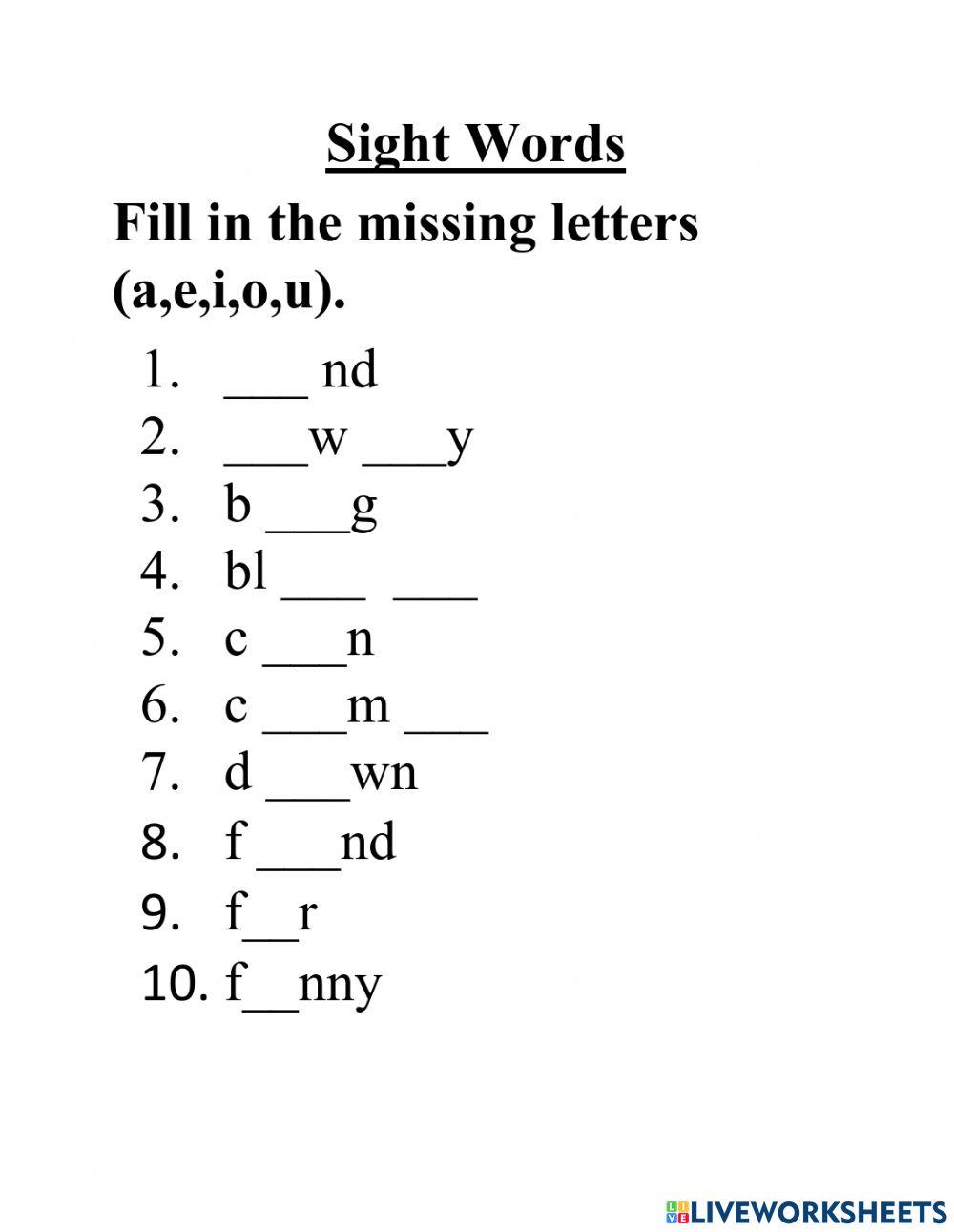 Preprimer Sight Words