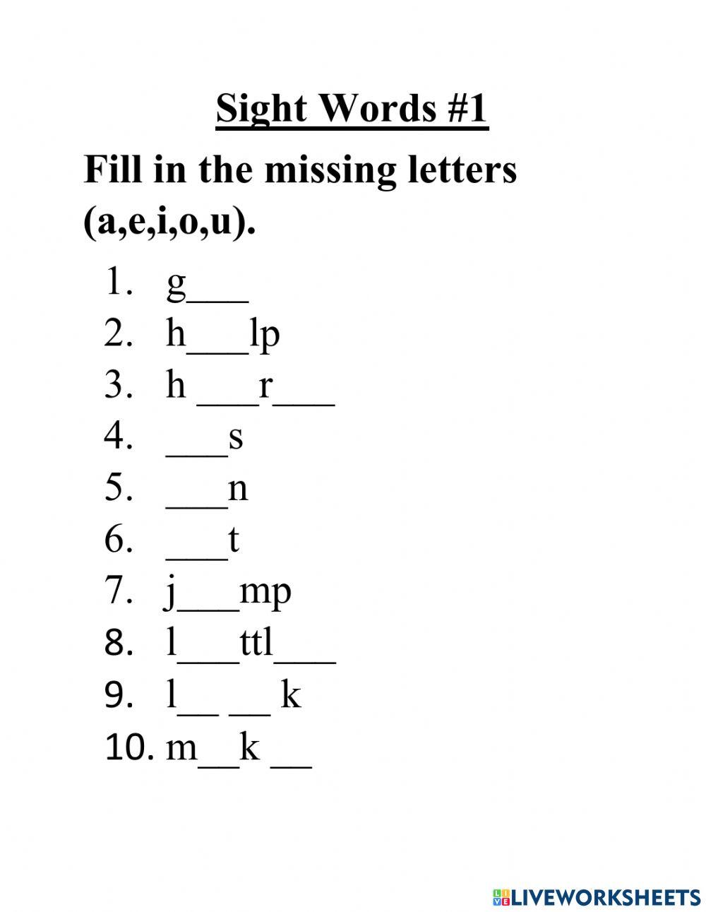 Preprimer Sight Words