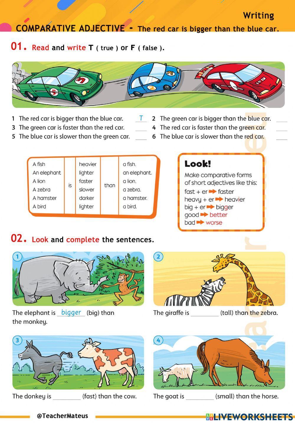 FF 2 - Unit 13 - COMPARATIVE ADJECTIVE - The red car is bigger than the blue car - Writing