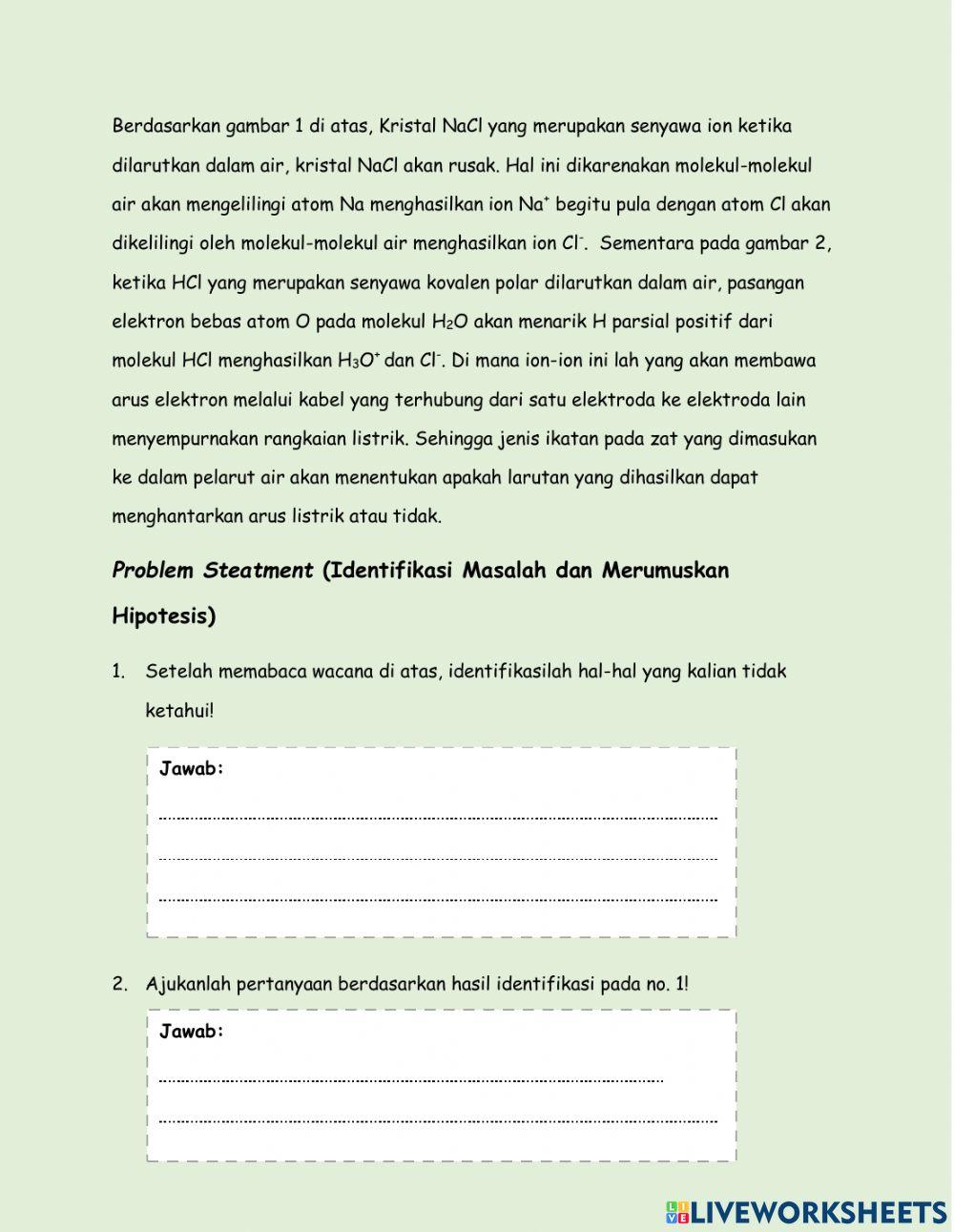 Jenis Ikatan pada Larutan Elektrlit dan NOnelektrlit