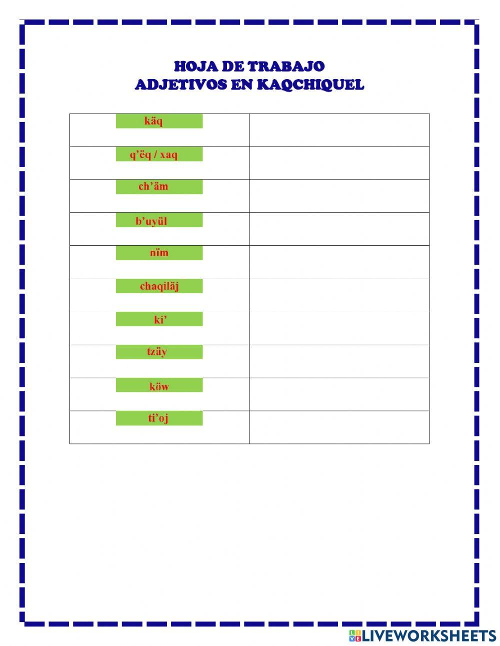 Adjetivos en kaqchikel