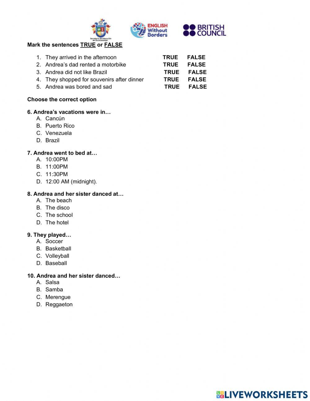 Past simple regular verbs reading