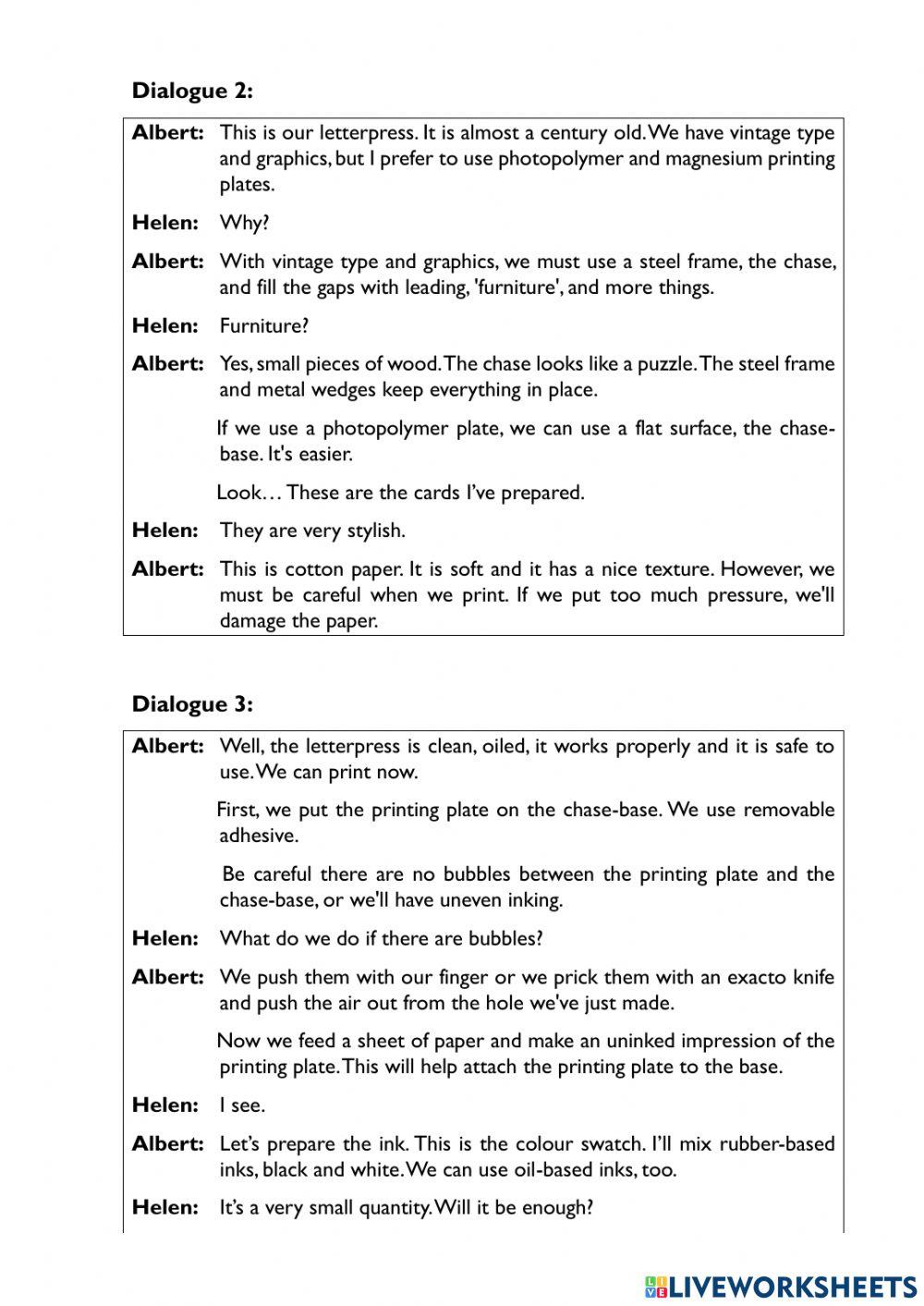 Reading Comprehension: At the Print Shop