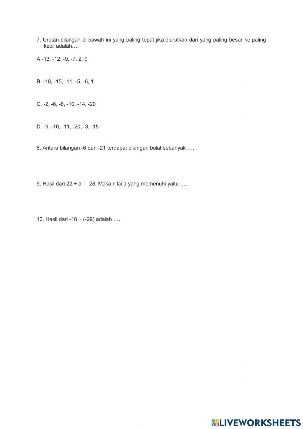 Latihan soal bilangan bulat rev