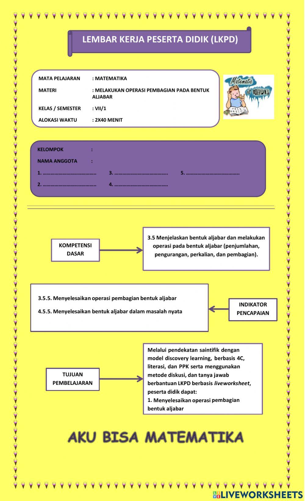 Operasi pembagian bentuk aljabar