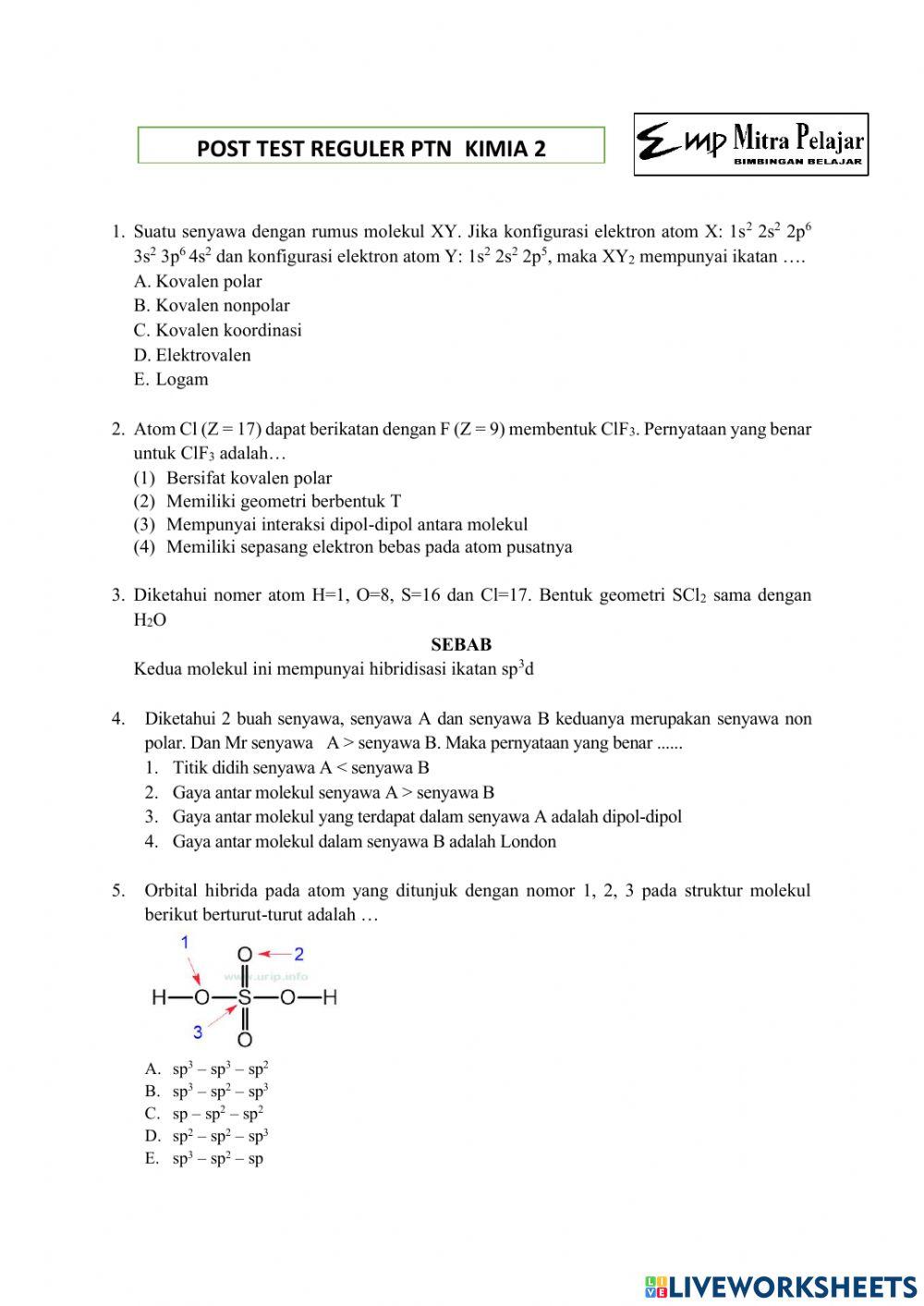 Posttest reguler ptn kimia 2