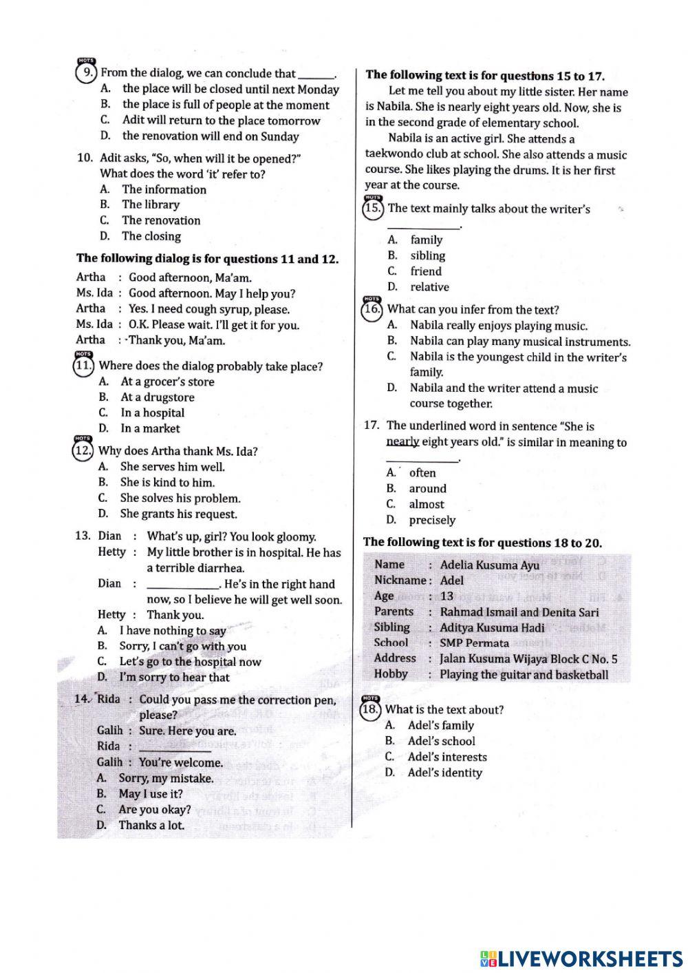 Latihan PTS1 Bahasa Inggris 8A 1 2022-2023