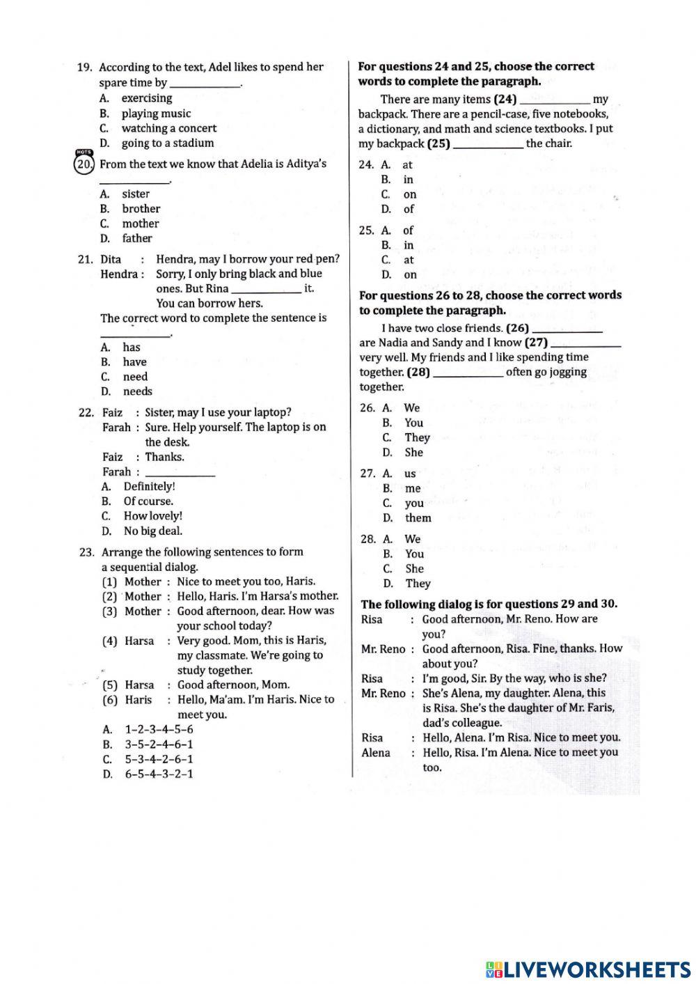 Latihan PTS1 Bahasa Inggris 8A 1 2022-2023