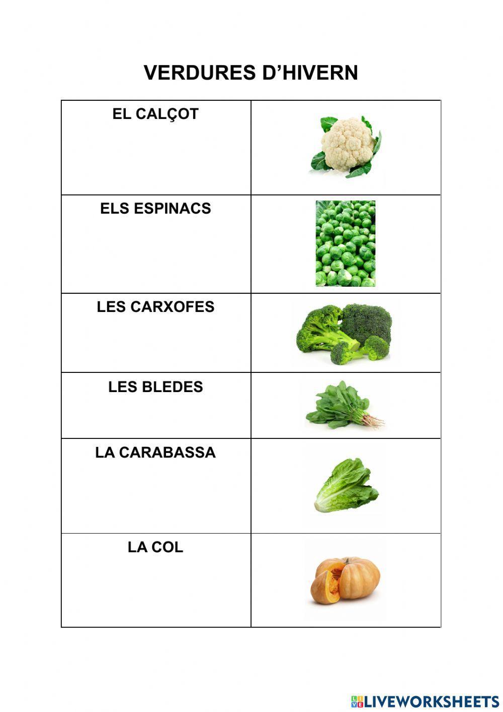 VERDURES D'HIVERN: RELACIONA LA IMATGE AMB EL SEU NOM