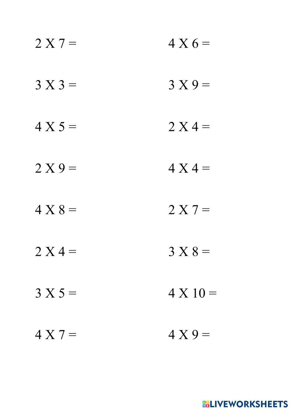 Multiplication TABLES interactive activity Live Worksheets
