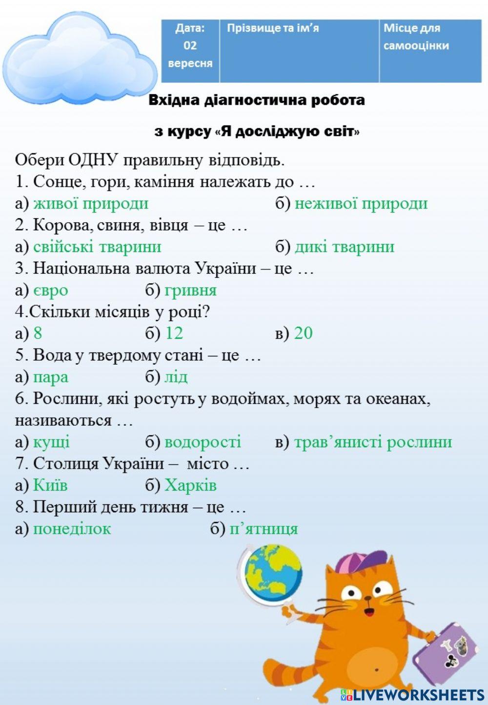 Вхідна діагностична робота