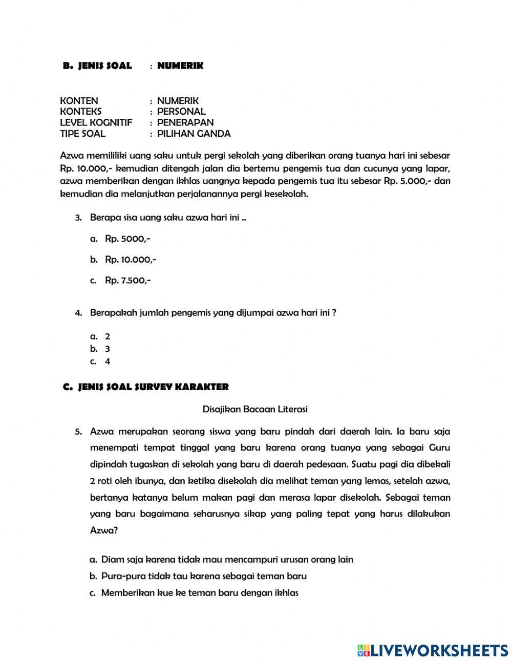Soal Akm dan Survei Karakter Allah Maha Pemberi