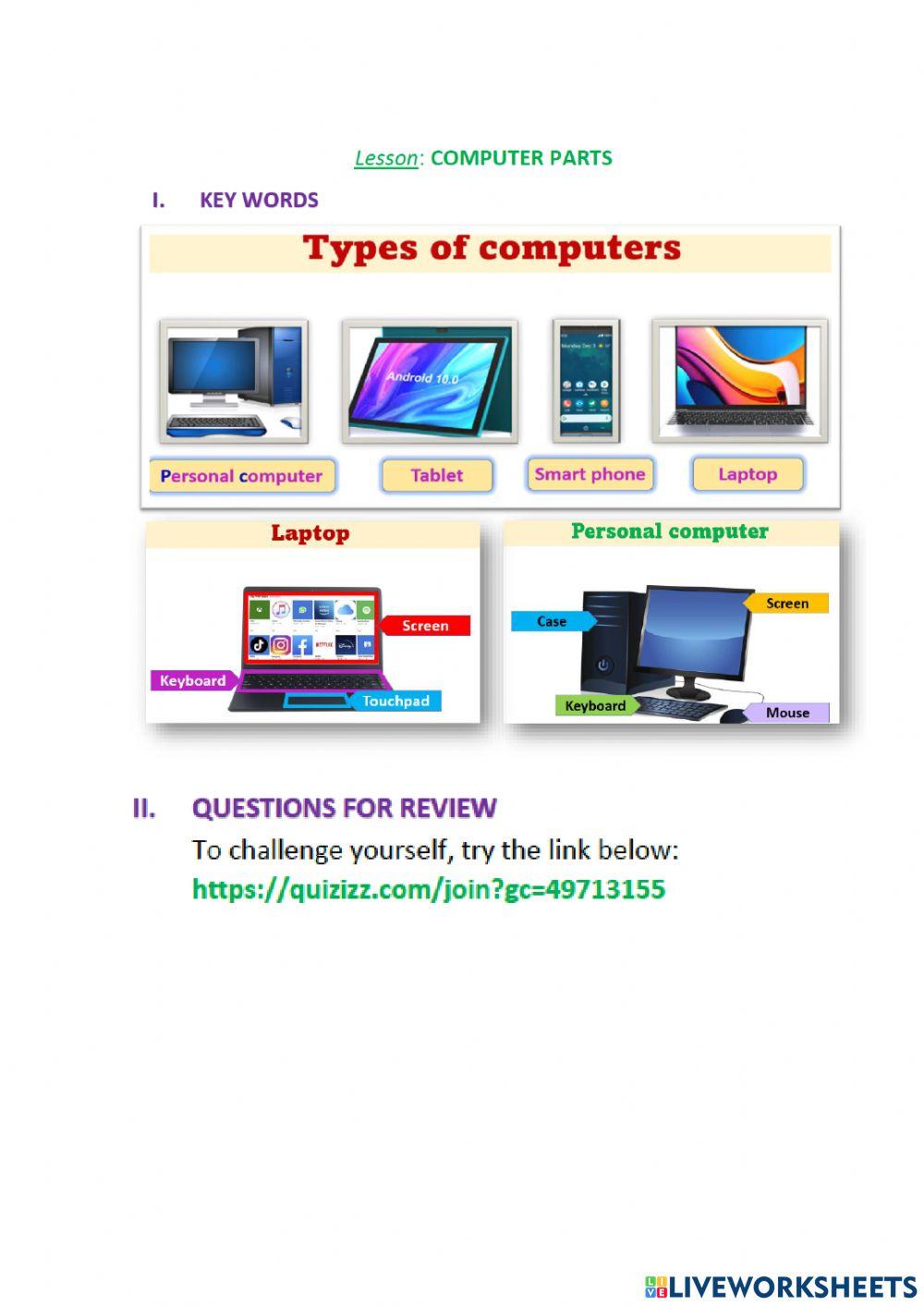 Part of computers worksheet | Live Worksheets