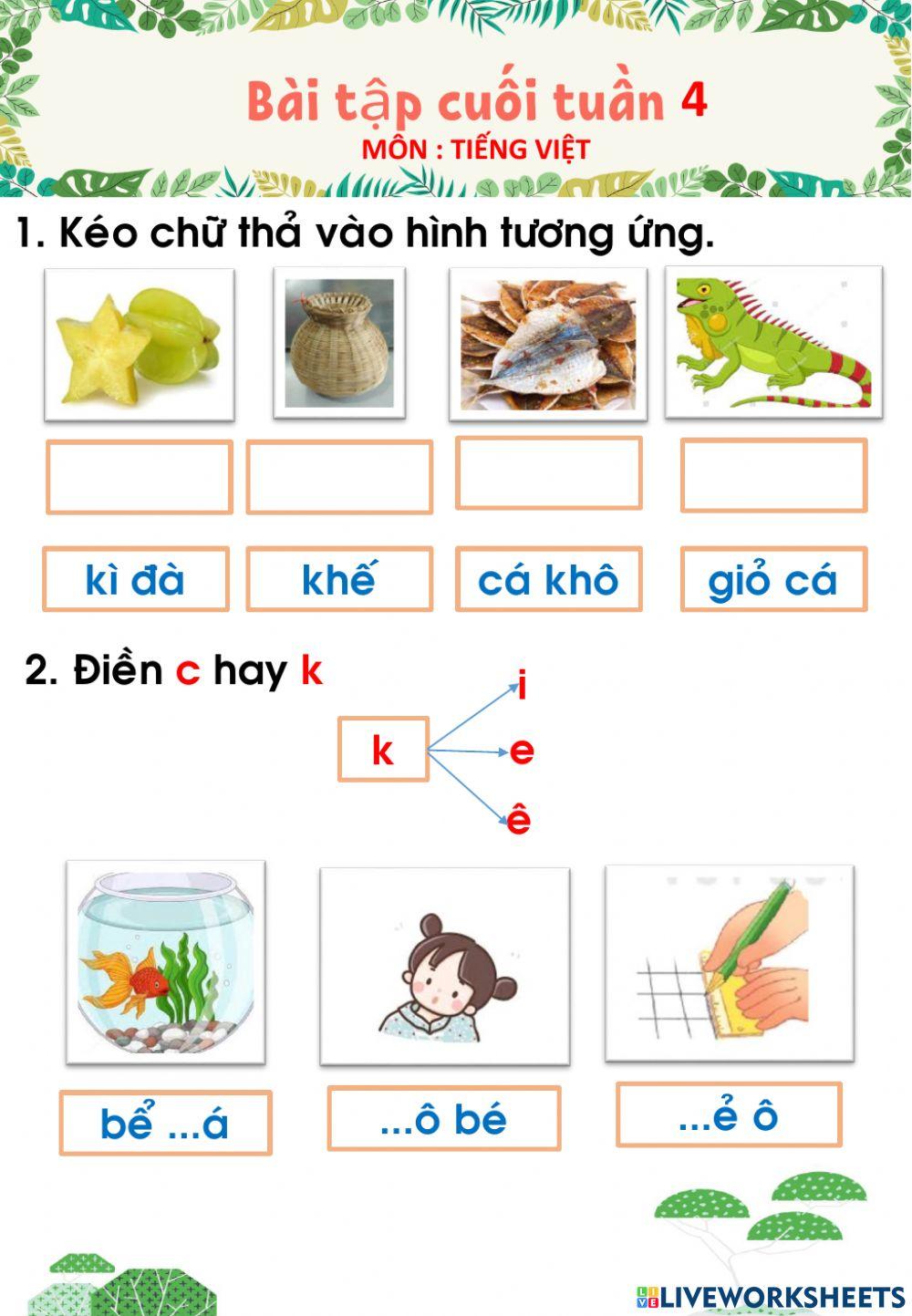 Bài tập Tiếng Việt cuối tuần 4