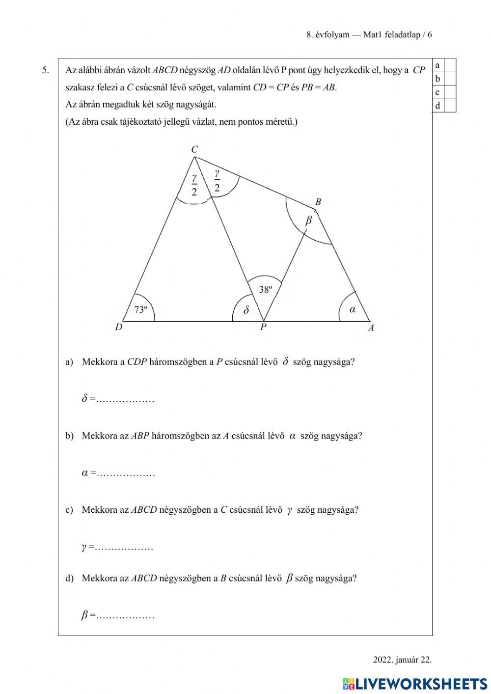 Felvételi feladatok 2022