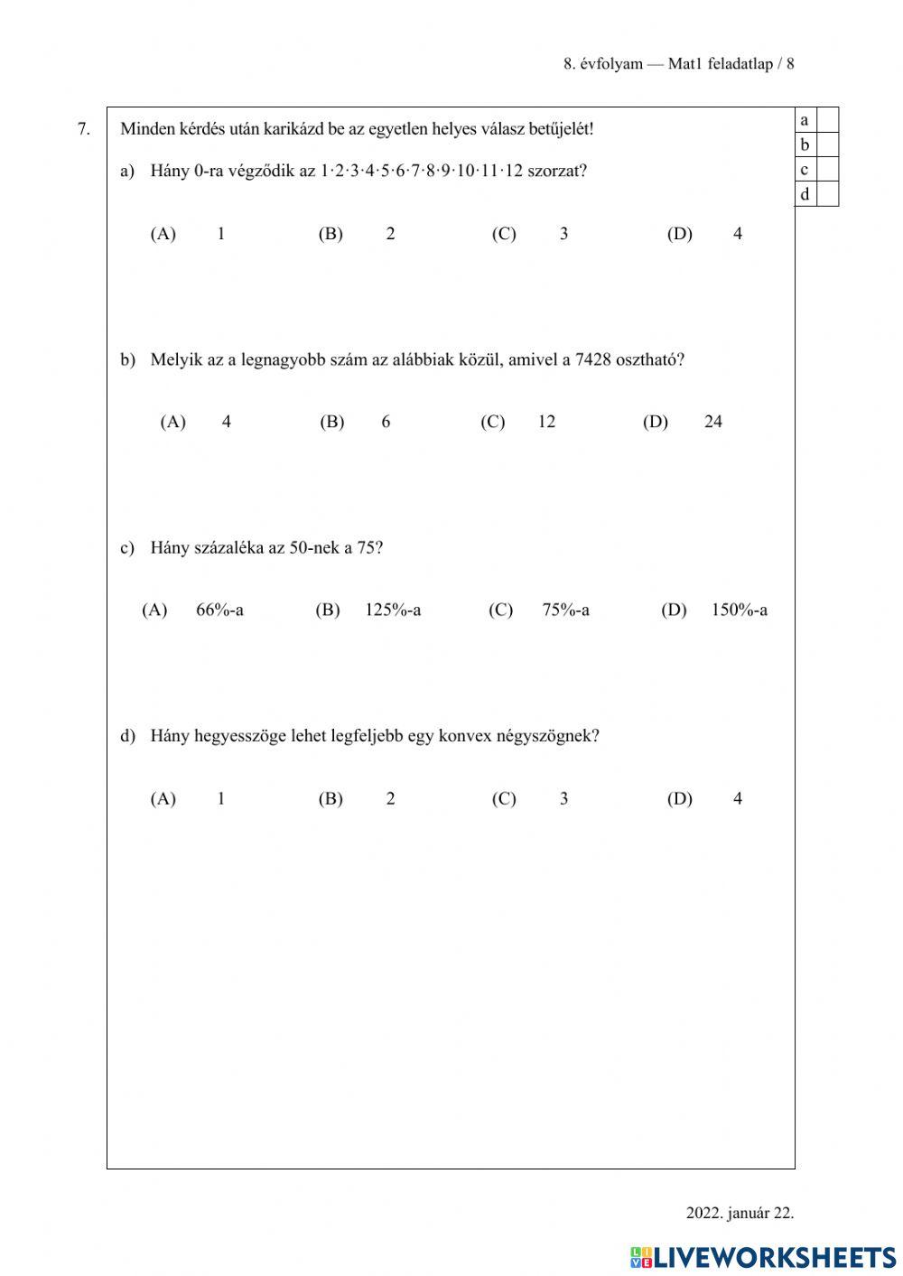 Felvételi feladatok 2022