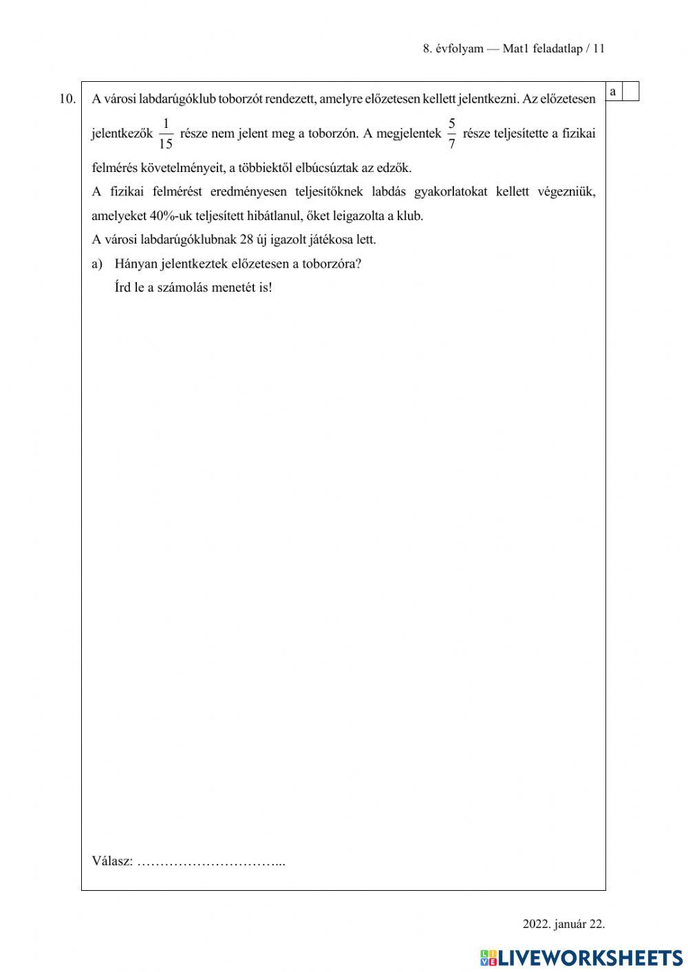 Felvételi feladatok 2022