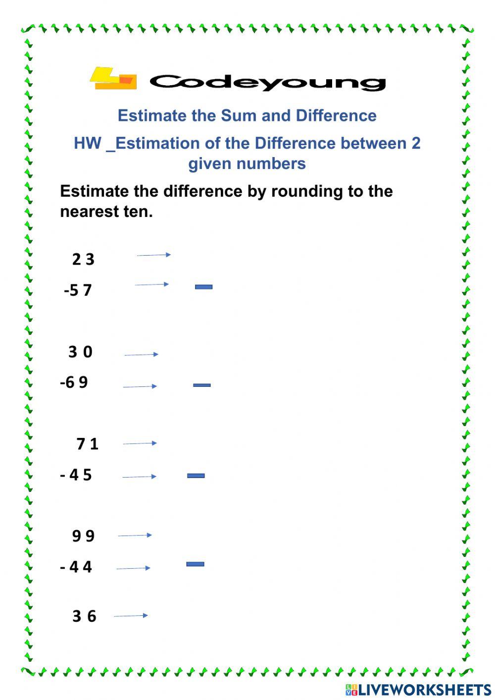 Estimation of the Difference between 2 given number