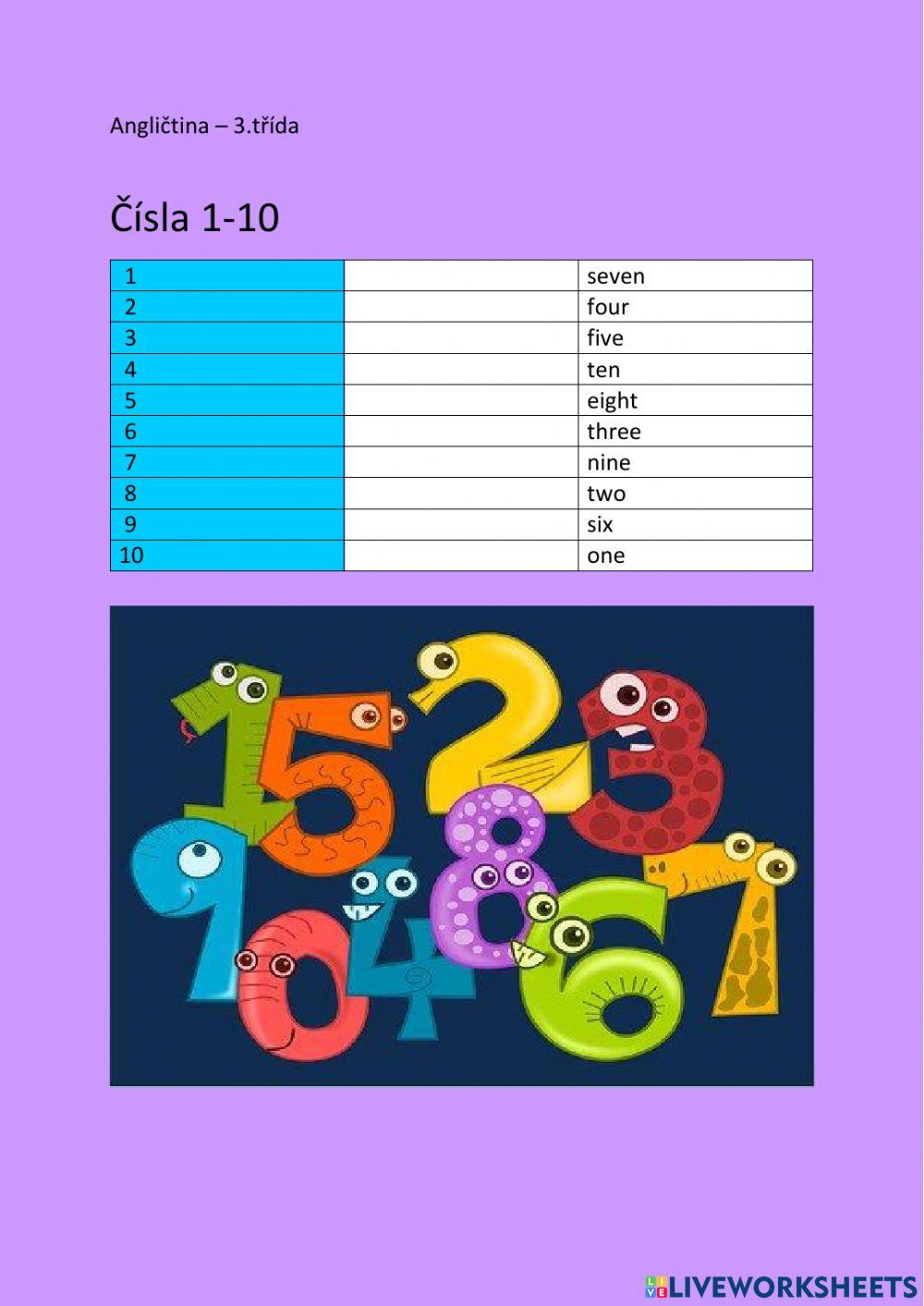 ANG 3 - Čísla 1-10 - drag and drop ANG 3 - Čísla 1-10 - drag and drop