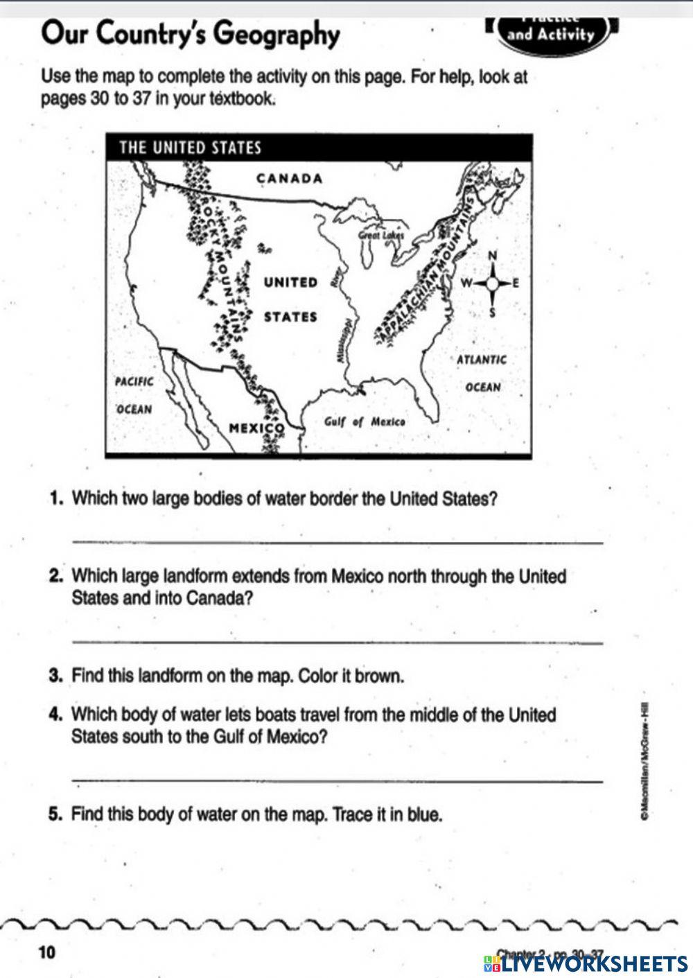 United States Landforms Map Worksheet