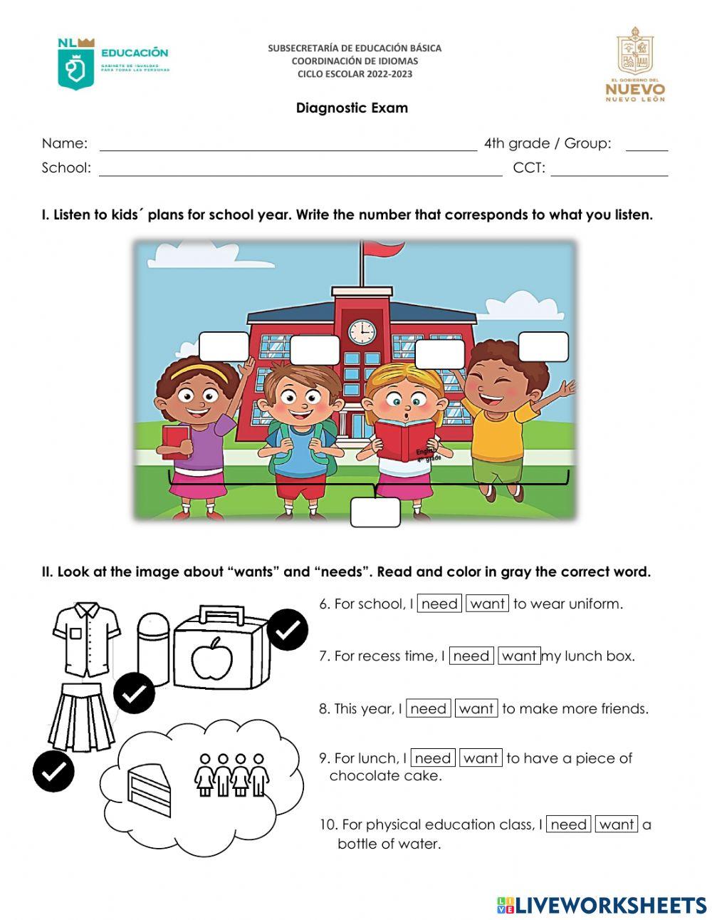Diagnostic Exam   4th grade