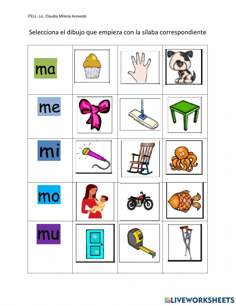 Relación sílaba dibujo con la m
