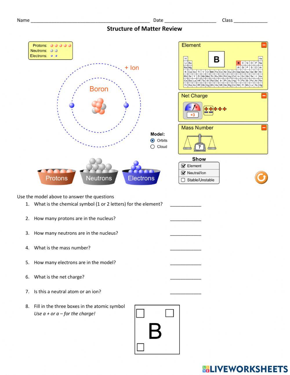 Structure of matter review worksheet | Live Worksheets Structure of matter review worksheet | Live Worksheets