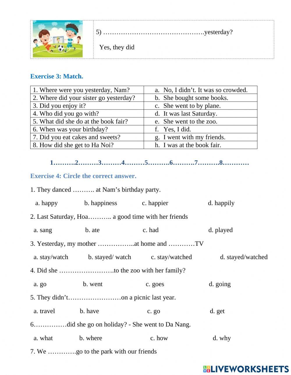 Tiếng Anh 5 Unit 4: Did you go to the party?