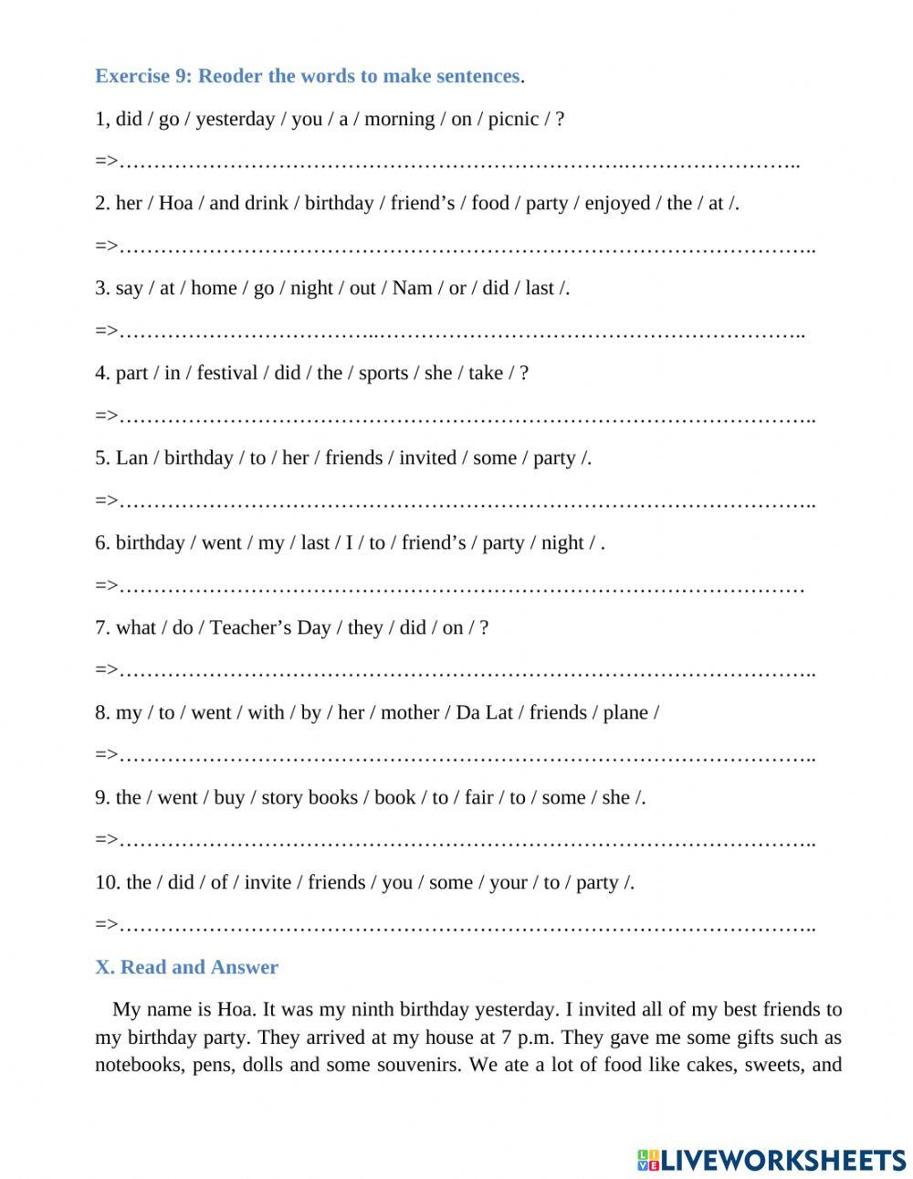 Tiếng Anh 5 Unit 4: Did you go to the party?