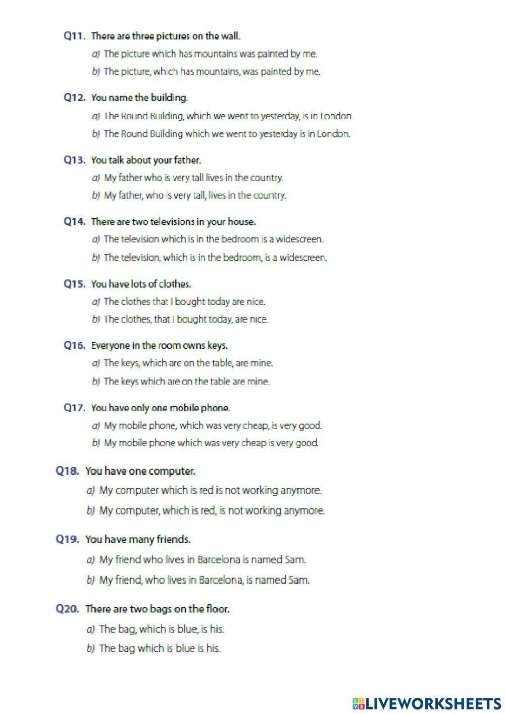 WW3 Unit 7.4 Defining and Non-defining clauses