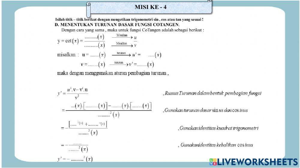 Misi 4- turunan cotangen Misi 4- turunan cotangen