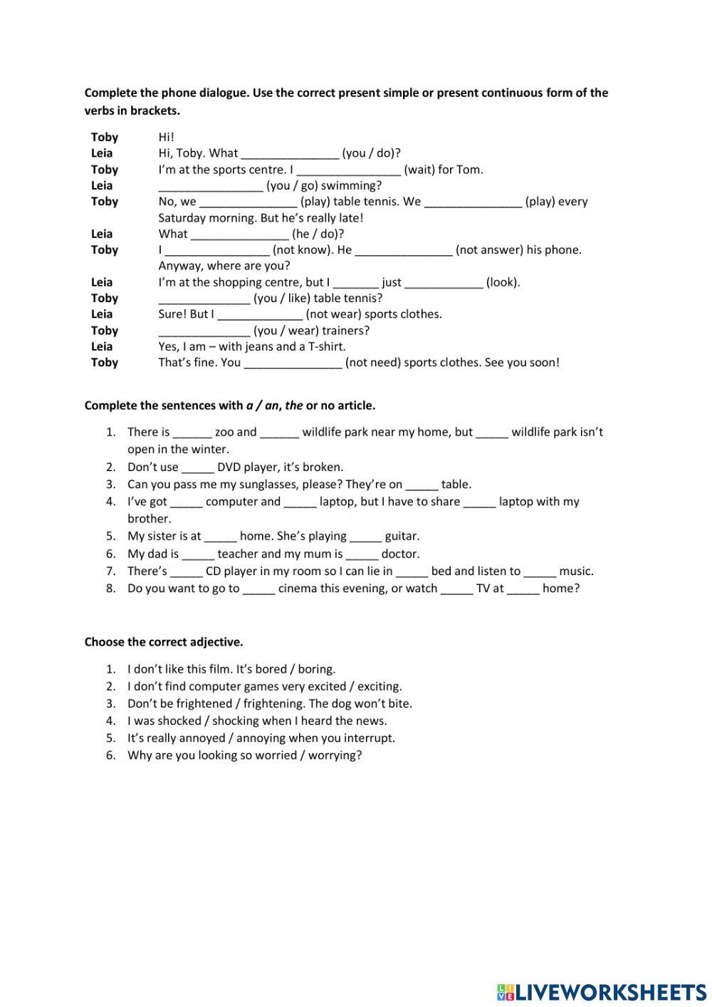 Pre-Intermediate Unit I-3 review