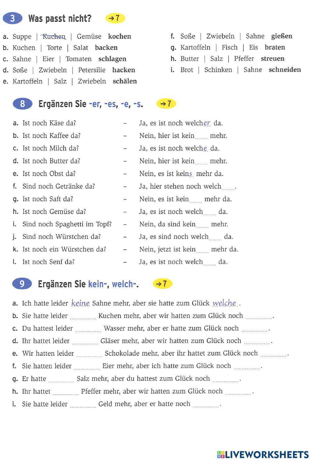 Kochen Wortschatz kein--welch-