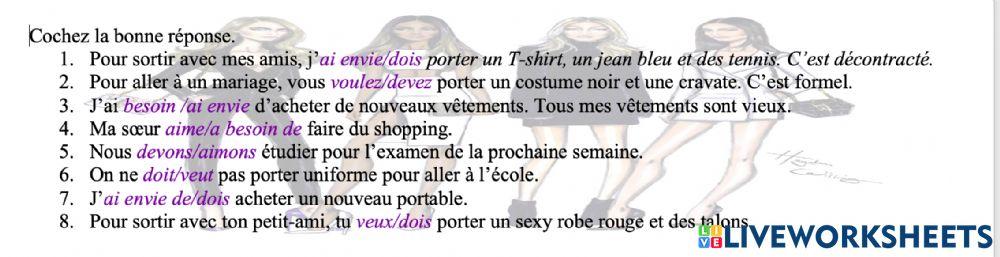 Aimer, vouloir, devoir, avoir envie de