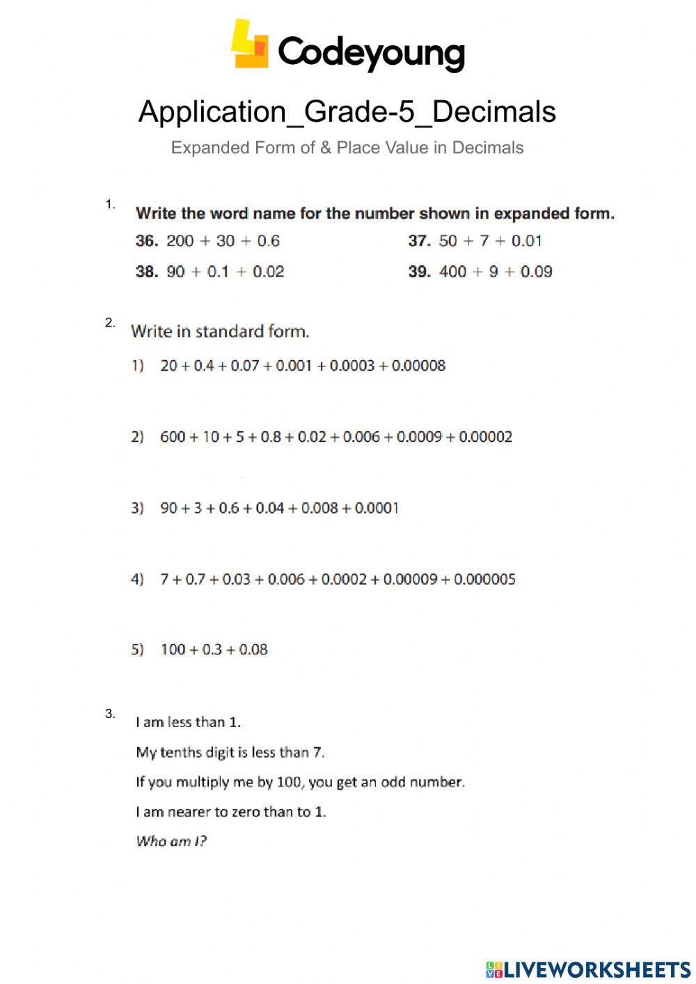 Expanded form with decimals