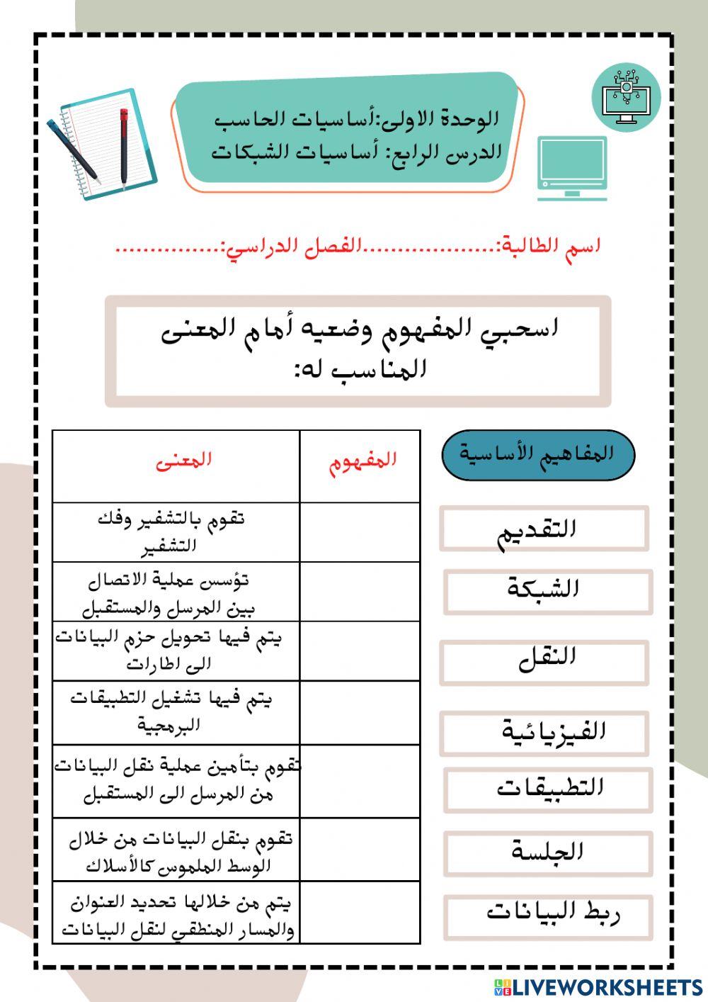 ورقة عمل أساسيات الشبكات