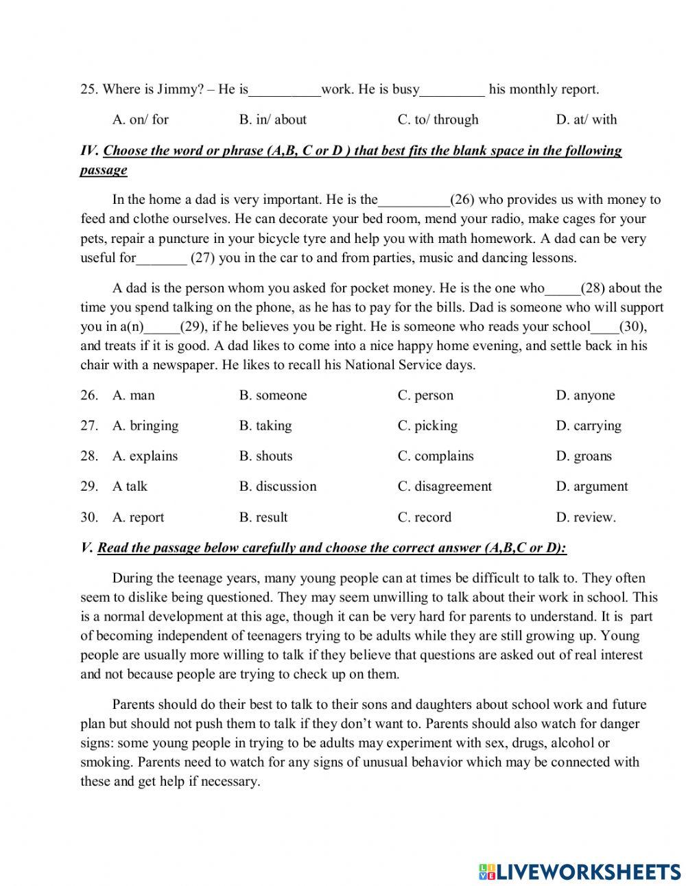 Grade 12- Pre test 1