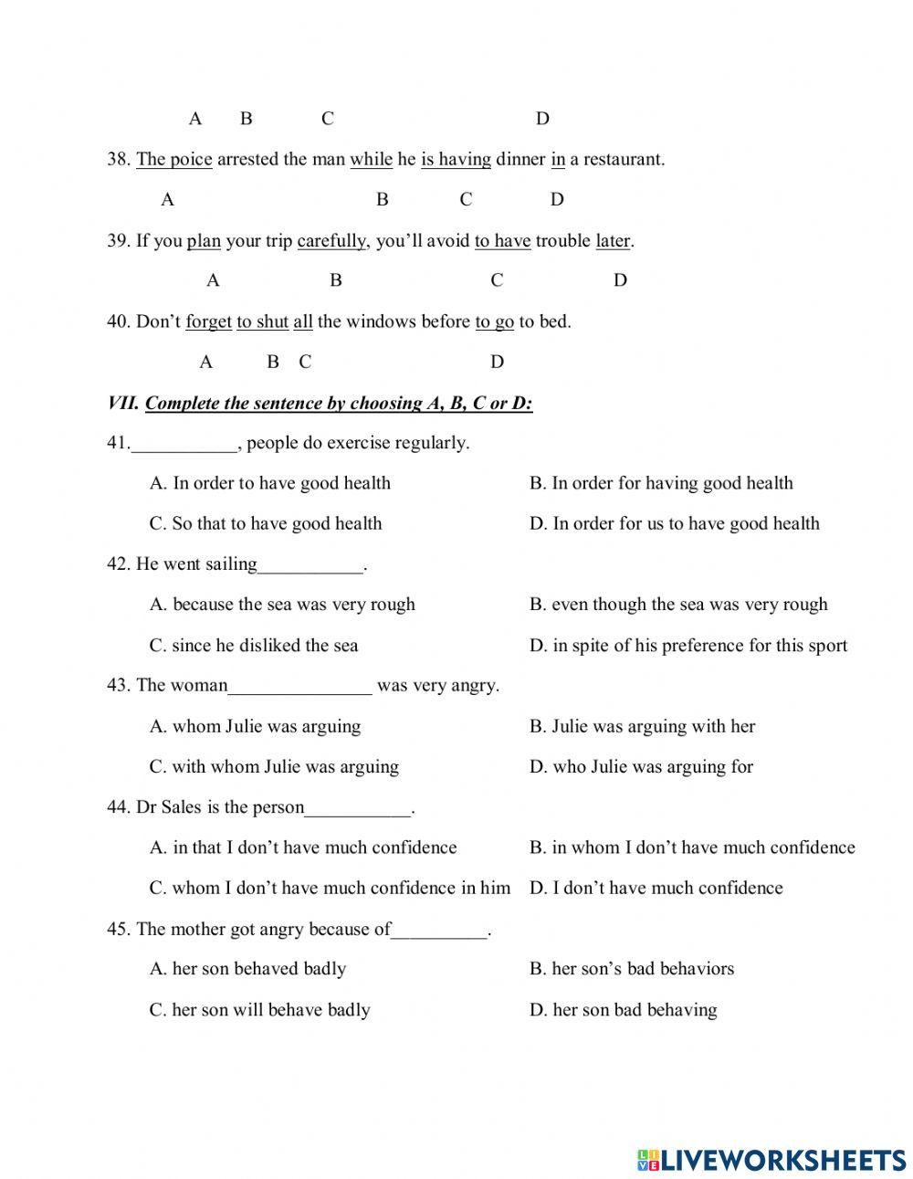 Grade 12- Pre test 1