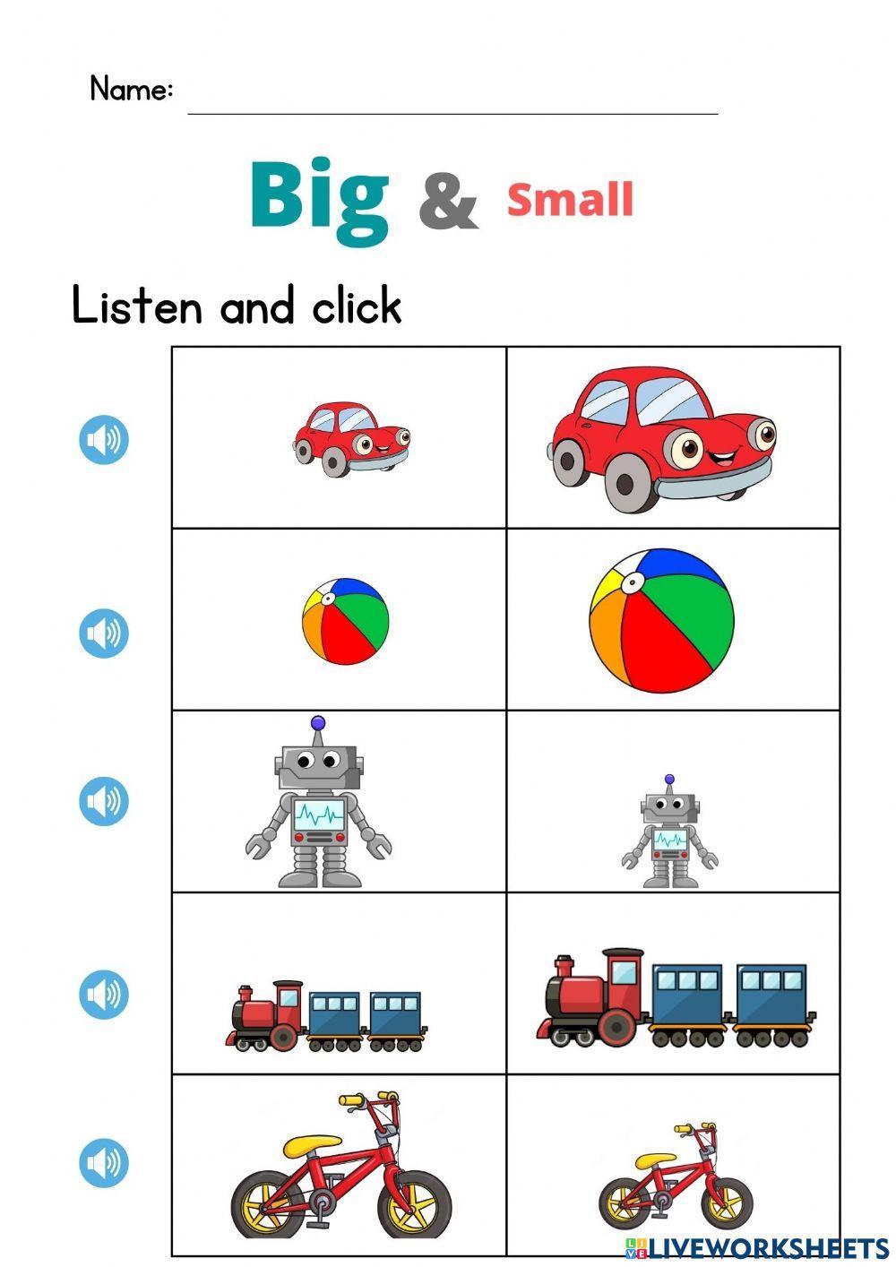 Worksheet for Big or Small  Preschool learning, Teachers, Teaching