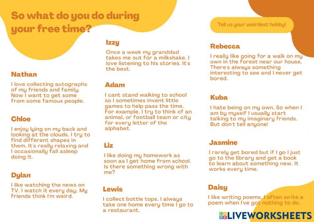 Reading Comprehension - Weirdest Hobby!