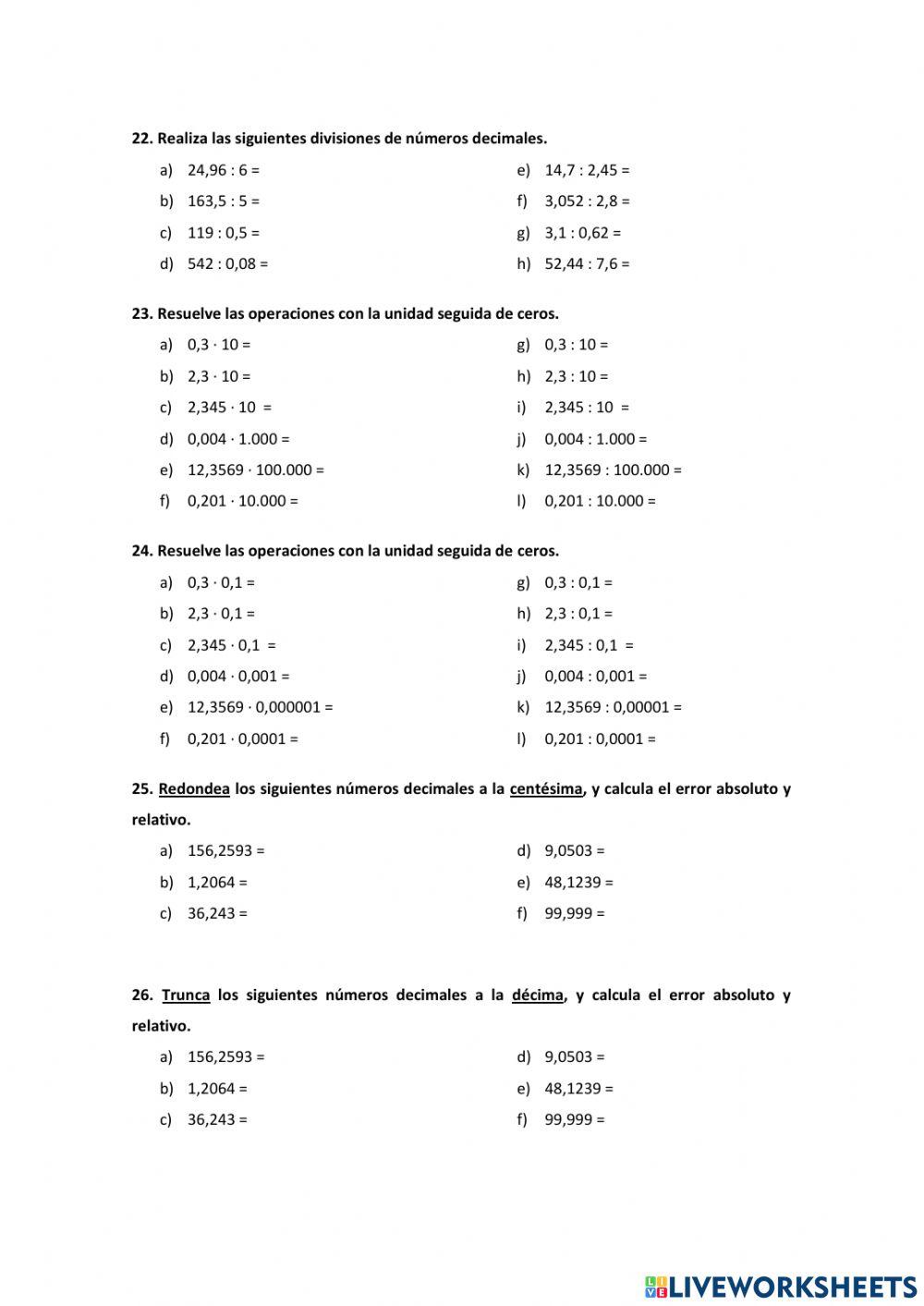 Fracciones y decimales