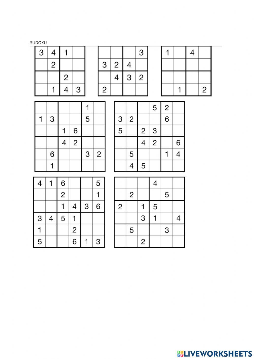 Sudoku Online Exercise For 6 Live Worksheets Sudoku Online Exercise For 6 Live Worksheets