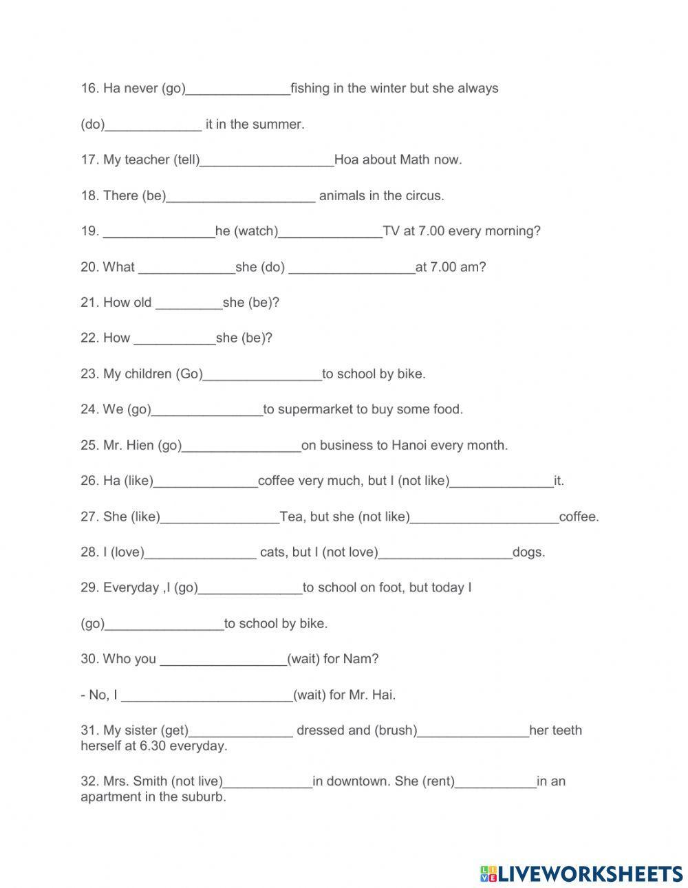 Bài tập tổng hợp thì hiện tại đơn và hiện tại tiếp diễn