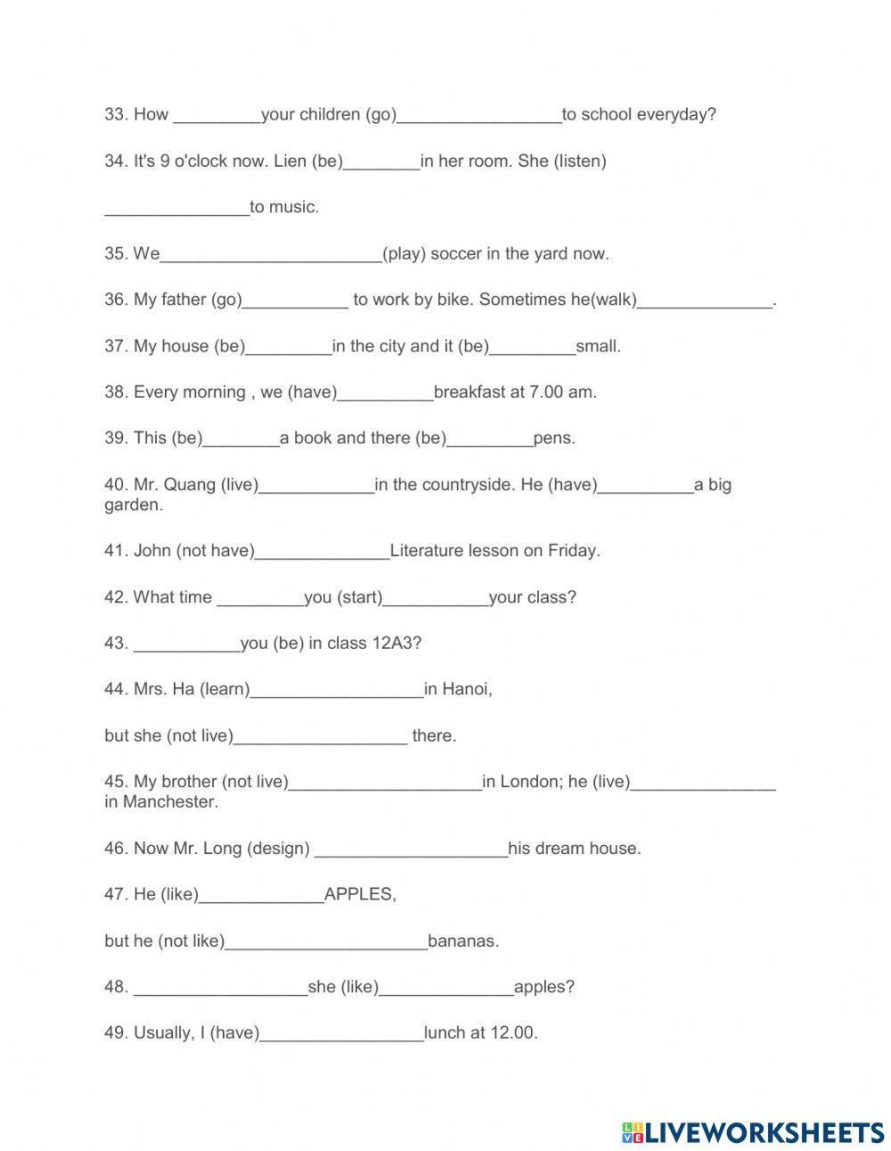 Bài tập tổng hợp thì hiện tại đơn và hiện tại tiếp diễn