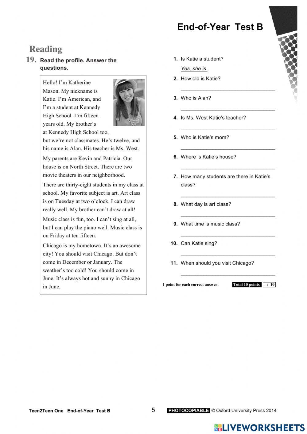 Teen2teen One - Test End of Term