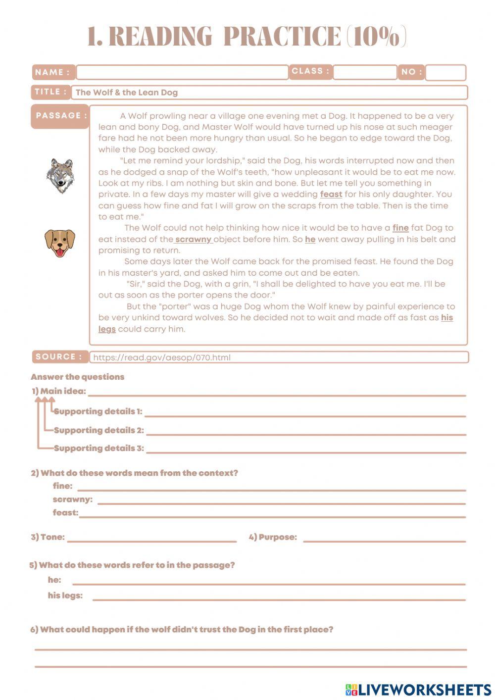 Reading comprehension Reading comprehension