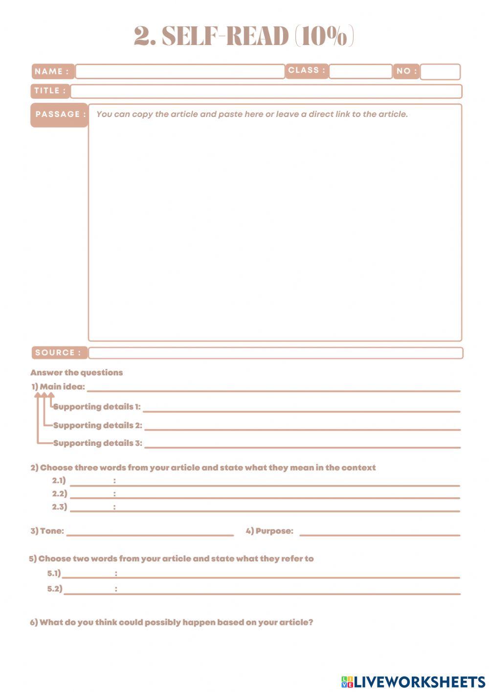 Reading comprehension Reading comprehension
