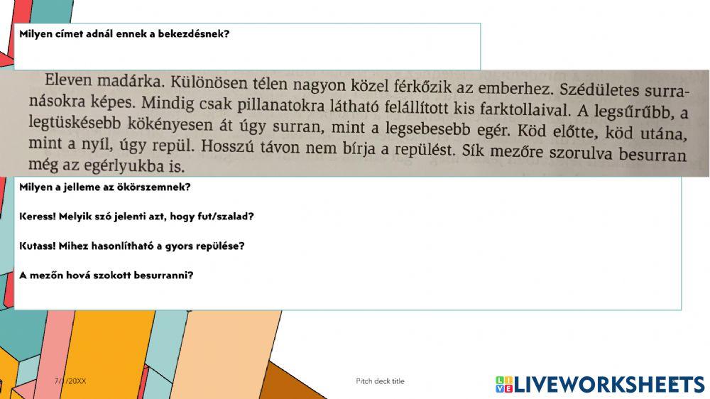 Az ökörszem - szövegértés